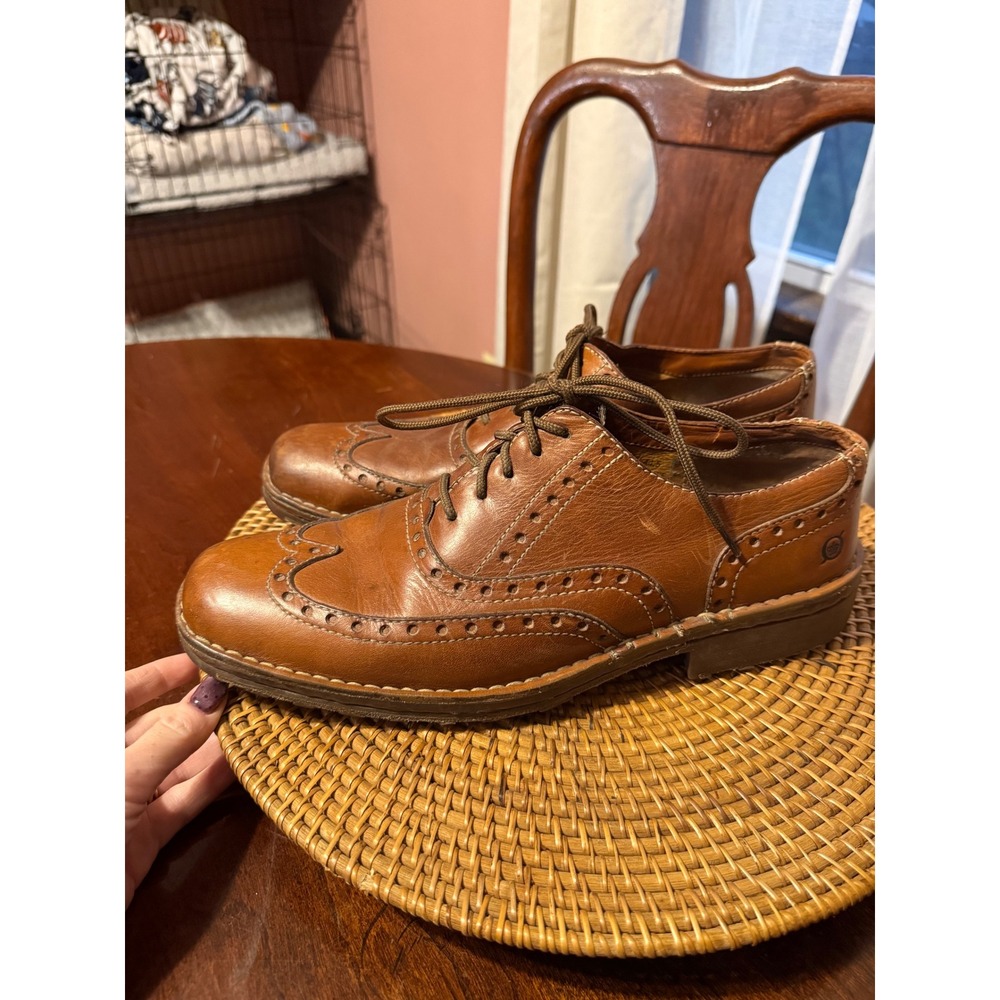 Born Mens Tan Leather Wingtip Oxford Brogue Dress Shoes M5032 Size 10.5 EU 44.5 - Picture 4 of 9
